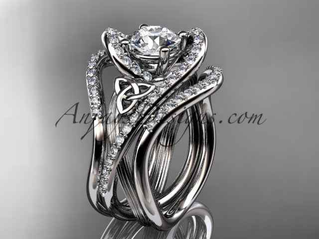 Celtic Trinity Knot Three-Ring Bridal Set – Matching Diamond Bands