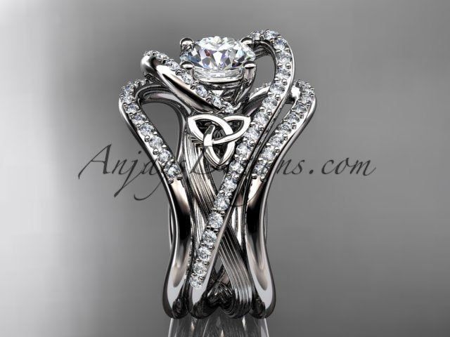 Celtic Trinity Knot engagement ring with two matching wedding bands