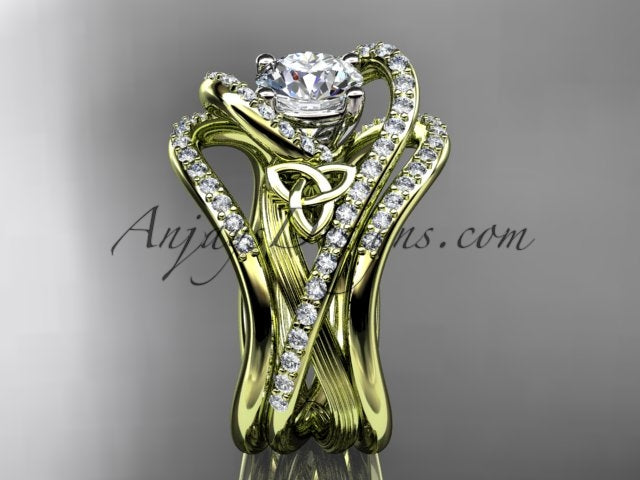 Celtic wedding ring set showing three matching rings