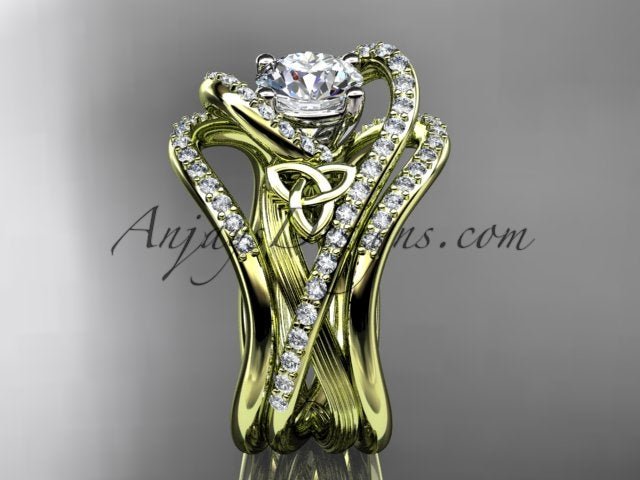 Matching Celtic diamond wedding bands with engagement ring