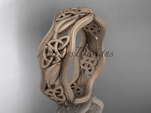 3/4 angle perspective of handcrafted 14K yellow gold Celtic engagement band CT7504G in matte finish