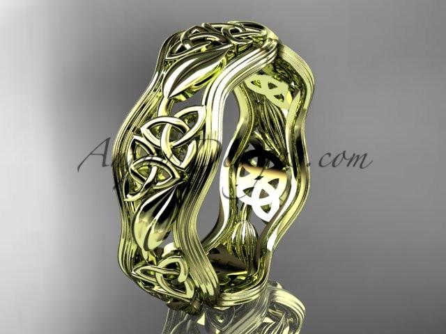 14K Yellow Gold Women's Celtic Trinity Knot and Leaf Pattern Wedding Band CT7504G by AnjaysDesigns