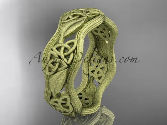 14K Yellow Gold Women's Celtic Trinity Knot and Leaf Pattern Matte Finish Wedding Band CT7504G by AnjaysDesigns