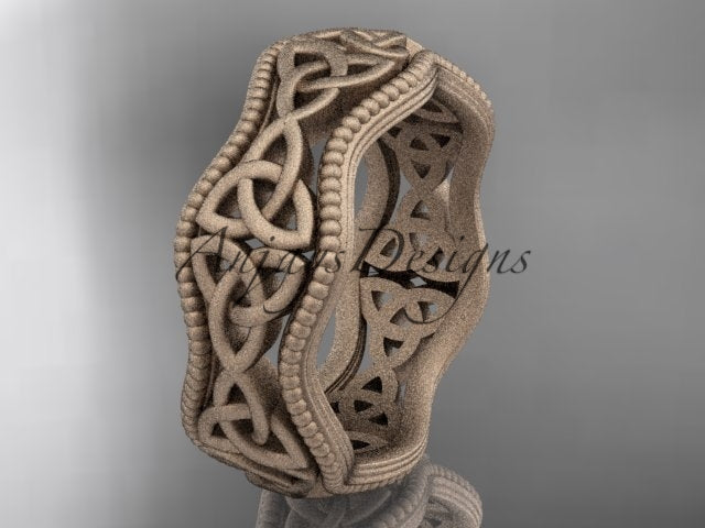 14K Rose Gold Women's Celtic Trinity Knot and Leaf Pattern Matte Finish Wedding Band CT7190G by AnjaysDesigns