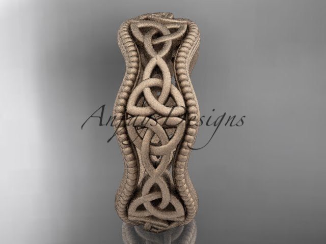 Side view of 14K rose gold Celtic trinity knot matte finish wedding band CT7190G showing 2.4mm height