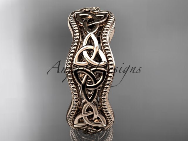 Smooth interior band construction and polished finish of 14K rose gold Celtic ring CT750B