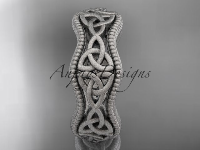 3/4 angle perspective of handcrafted 14K rose gold Celtic engagement band CT7190G in matte finish