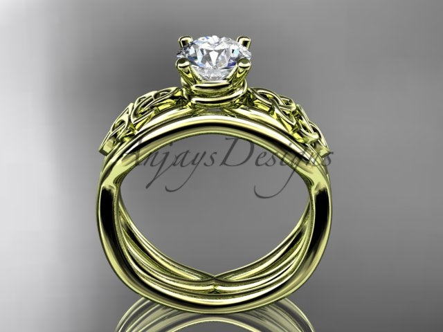 Celtic bridal set in 14K rose gold with round diamond