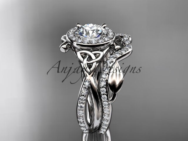 Nature inspired Celtic diamond engagement ring close-up