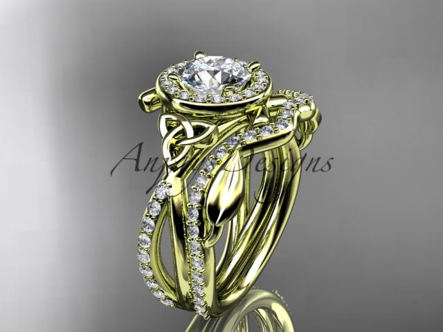 Nature inspired Celtic bridal set with 1 carat lab grown diamond