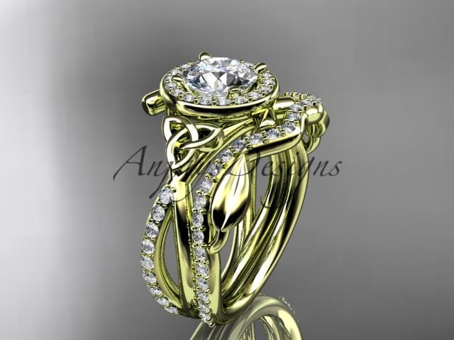 Nature inspired Celtic bridal set with 1 carat lab grown diamond