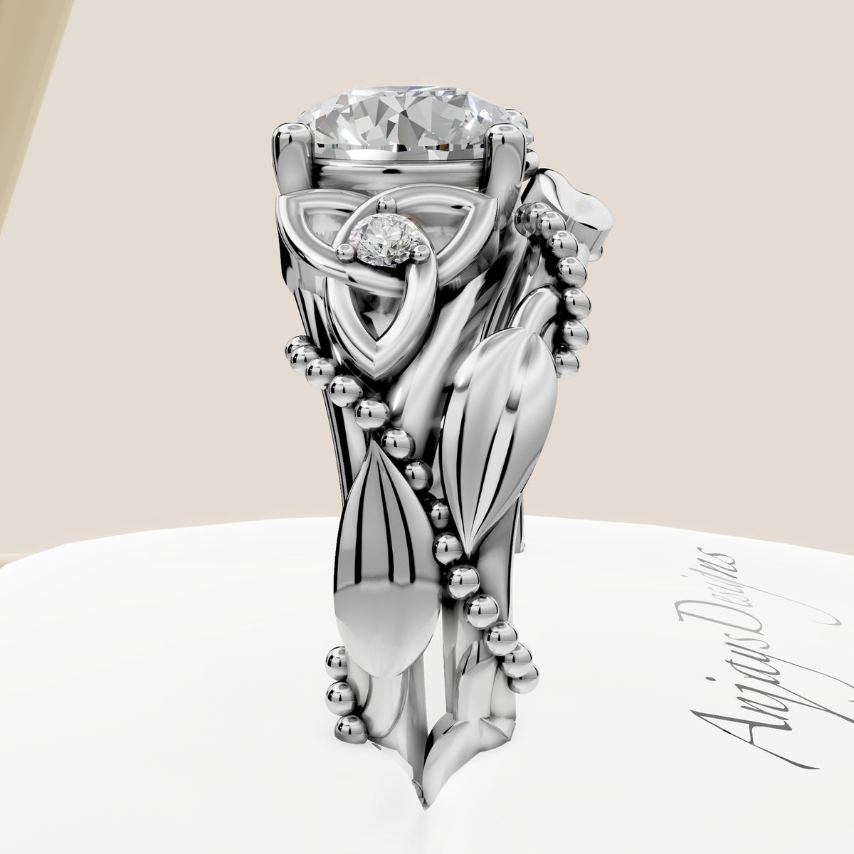 Celtic bridal set with nature inspired wedding band