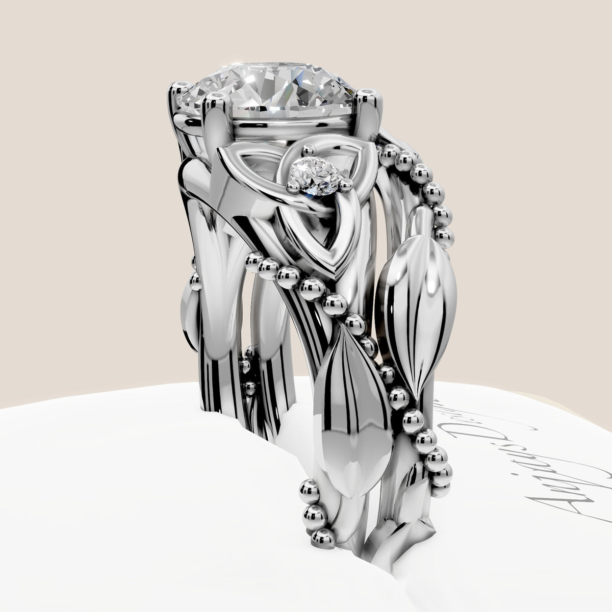 Celtic engagement ring with 2 carat lab grown diamond