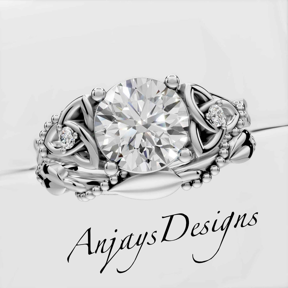Celtic Trinity Knot Bridal Set – Matching Leaf & Vine Wedding Band