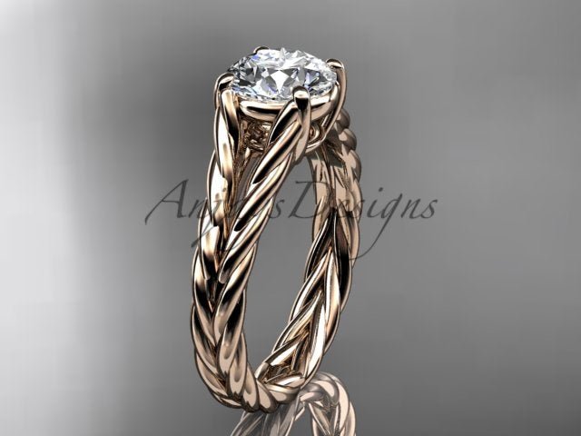 Top view of the 14K white gold rope wedding ring RP8108