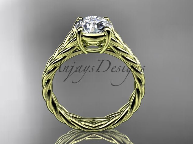 Twisted rope wedding ring with a prominent white lab grown diamond