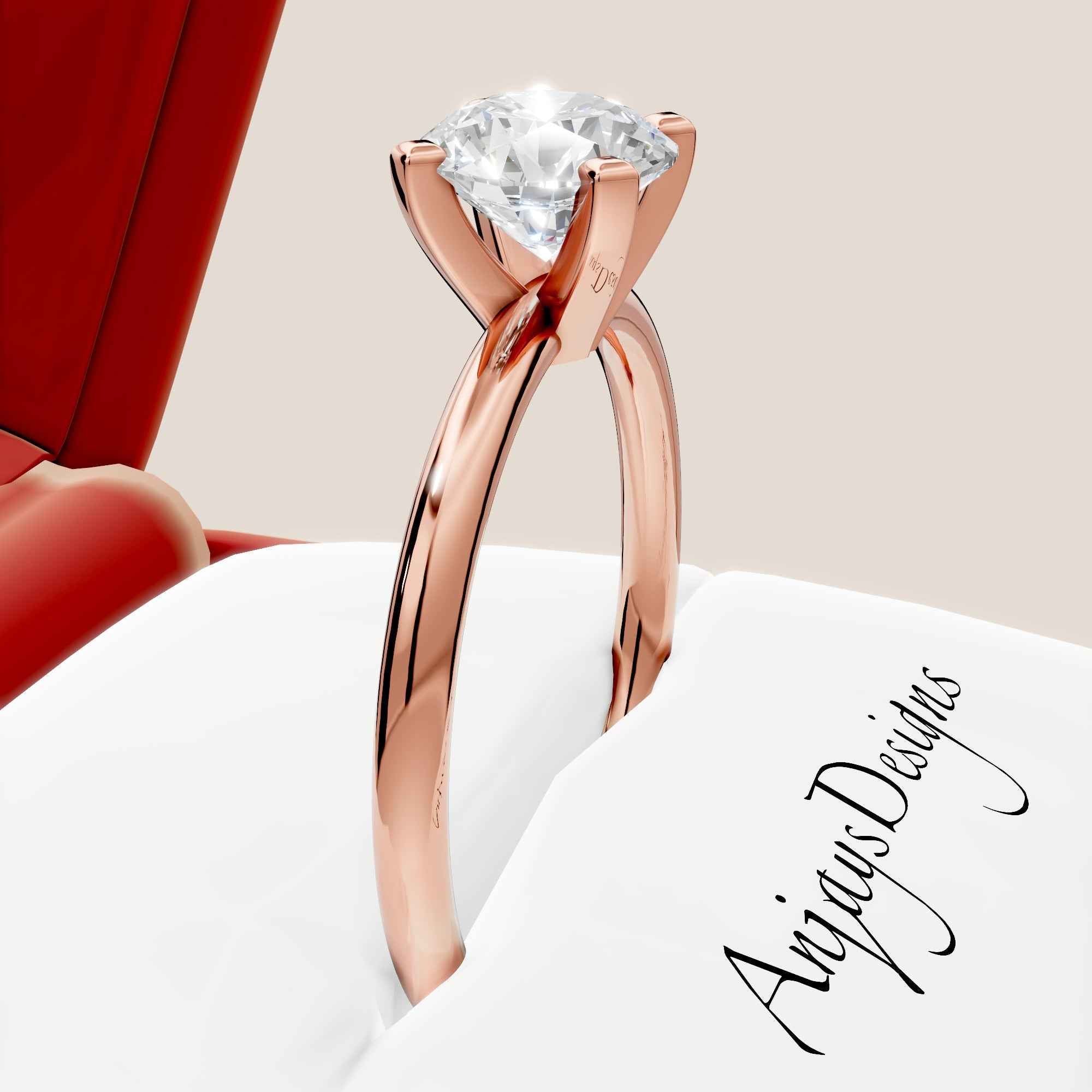 1 Carat Round Lab Grown Diamond Ring Minimalist Solitaire 4 Prongs Dainty Ring Round Diamond Engagement Ring
