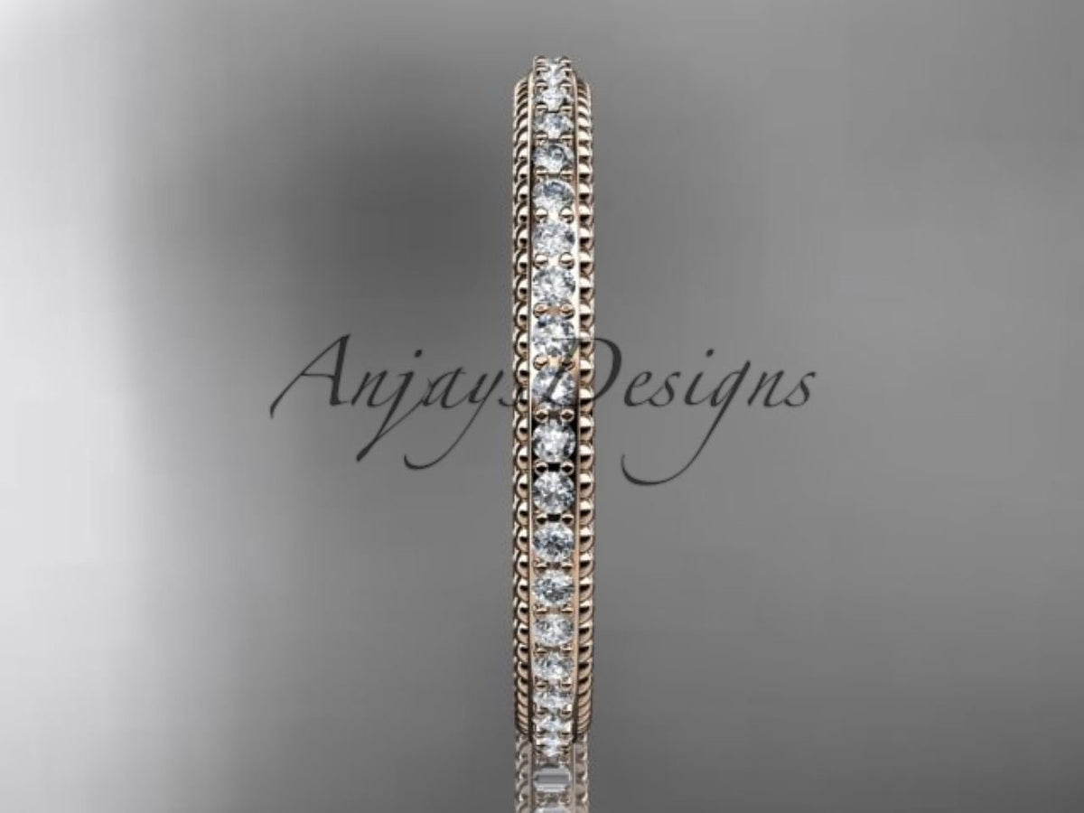 Rose gold wedding band with continuous row of diamonds