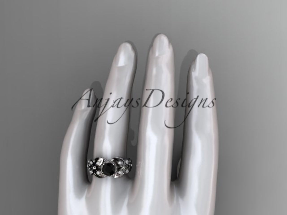 1-carat black diamond in a floral butterfly engagement ring