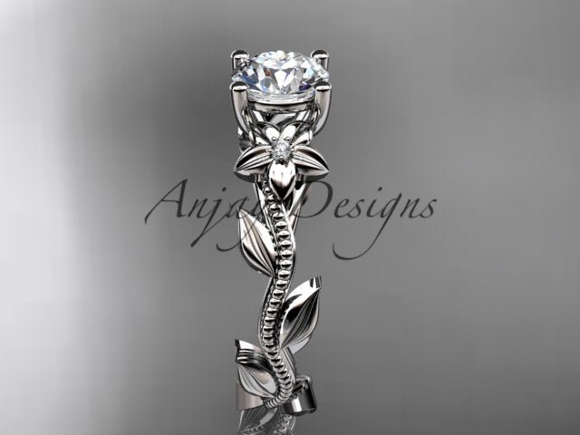 1 Carat Round Diamond Flower Engagement Ring Lab Grown Diamond Floral Ring IGI Certified Nature Inspired Ring - AnjaysDesigns
