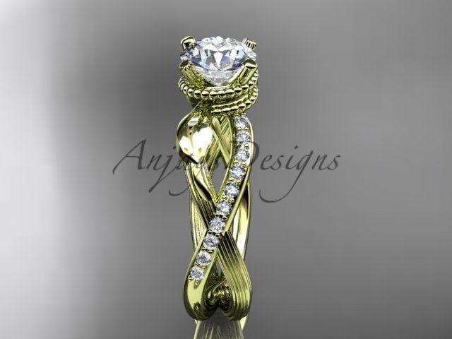 Leaf Diamond Engagement Ring Nature Inspired Wedding Ring 1 Carat Lab Grown Diamond IGI Certified - AnjaysDesigns