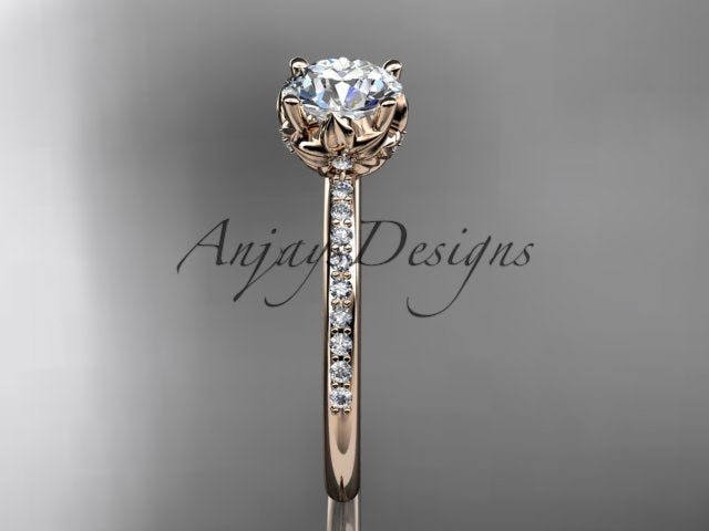 Dainty Flower Engagement Ring 1 Carat Round Lab Grown Diamond Nature Inspired Wedding Ring Minimalist Ring - AnjaysDesigns