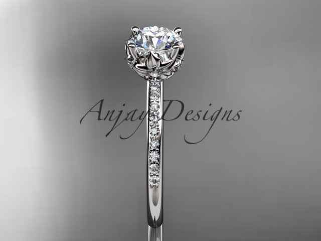 Dainty Flower Engagement Ring 1 Carat Round Lab Grown Diamond Nature Inspired Wedding Ring Minimalist Ring
