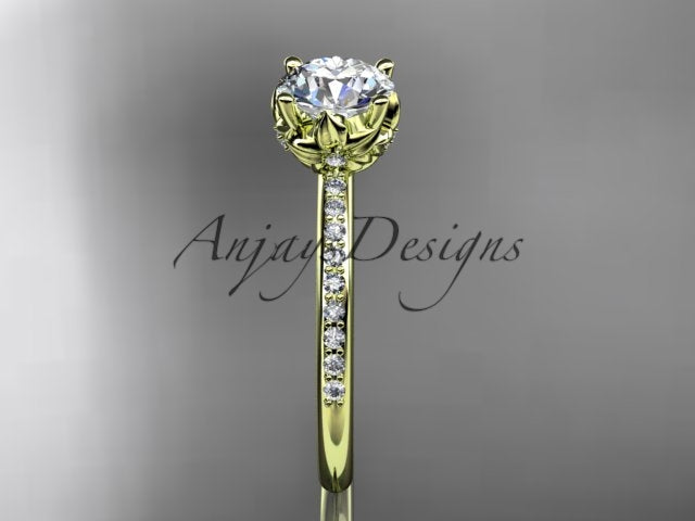 Dainty Flower Engagement Ring 1 Carat Round Lab Grown Diamond Nature Inspired Wedding Ring Minimalist Ring