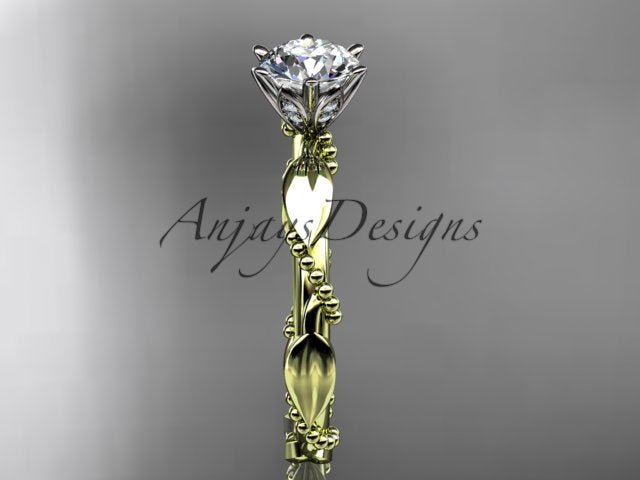 1 Carat Round Brilliant Lab Grown Diamond Nature Inspired Engagement Ring Twig Leaf CVD Diamond Ring - AnjaysDesigns