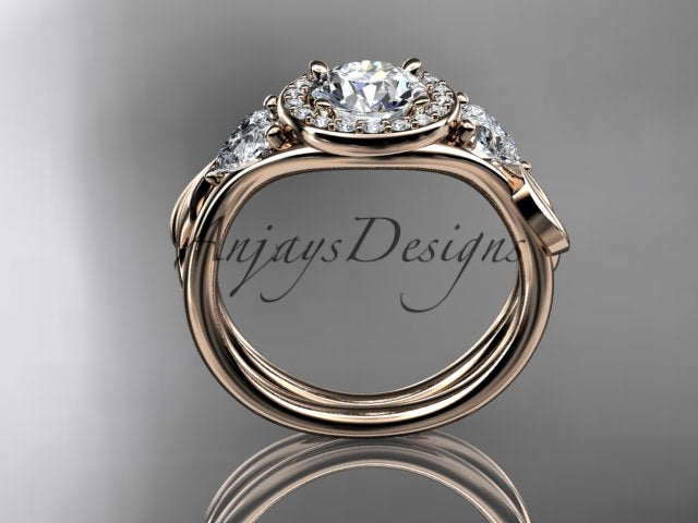 Rose gold diamond wedding ring set, style ADLR314. Side profile view showing the nested circular contours of the smooth bands stacked cleanly together.