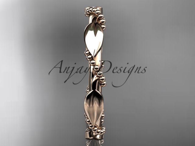 Nature Inspired Wedding Band 14k Solid Gold Leaf Vine Stacking Ring - AnjaysDesigns
