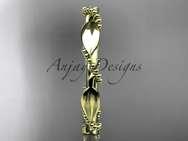 Nature Inspired Wedding Band 14k Solid Gold Leaf Vine Stacking Ring - AnjaysDesigns