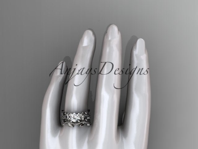1 Carat Round Lab Grown Bridal Set Nature Inspired Engagement Ring Flower Ring Set IGI Certified - AnjaysDesigns