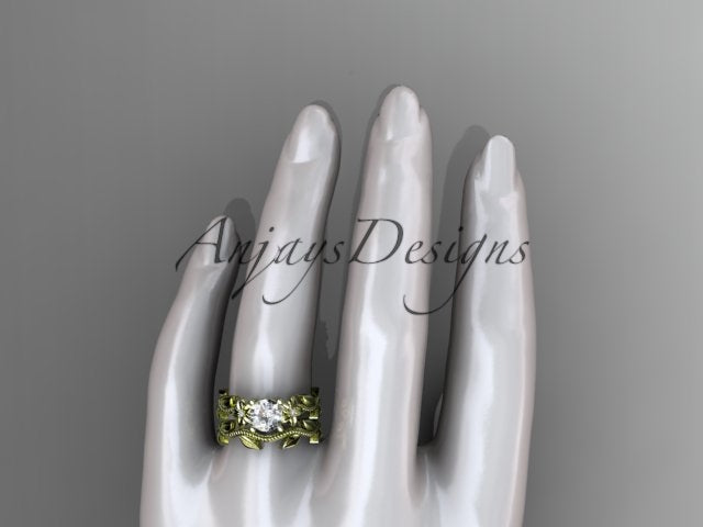 1 Carat Round Lab Grown Bridal Set Nature Inspired Engagement Ring Flower Ring Set IGI Certified
