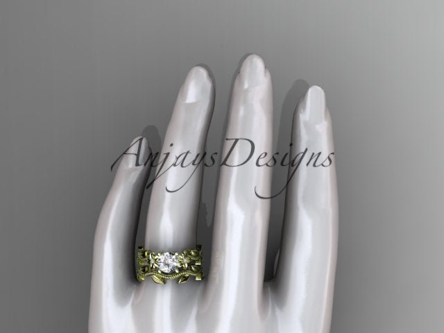 1 Carat Round Lab Grown Bridal Set Nature Inspired Engagement Ring Flower Ring Set IGI Certified - AnjaysDesigns