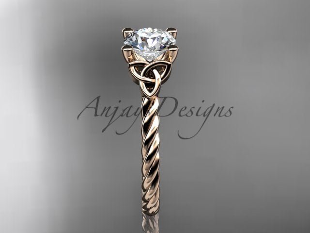 Celtic Engagement Ring Twisted Rope Ring 1 Carat Lab Grown Diamond Solitaire Braided Wedding Dainty Ring - AnjaysDesigns
