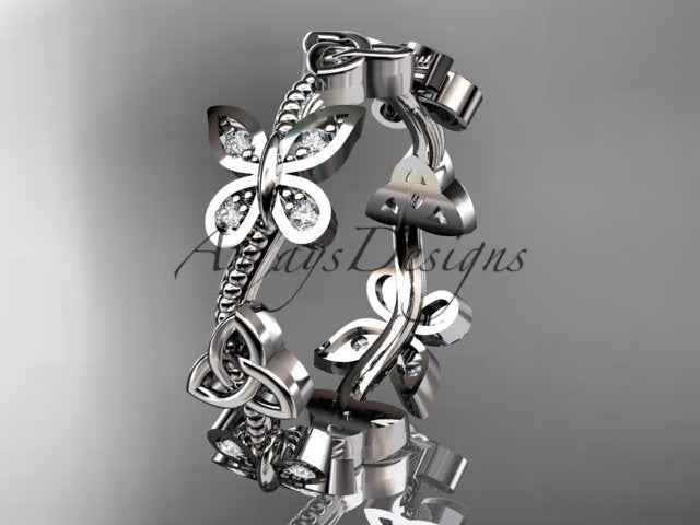 Butterfly Celtic Wedding Band Lab Grown Diamond Ring Nature Inspired Celtic Bridal Band