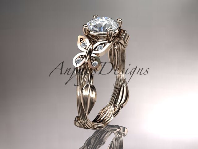 Butterfly engagement ring with 1 carat IGI certified lab grown diamond in 14k rose gold