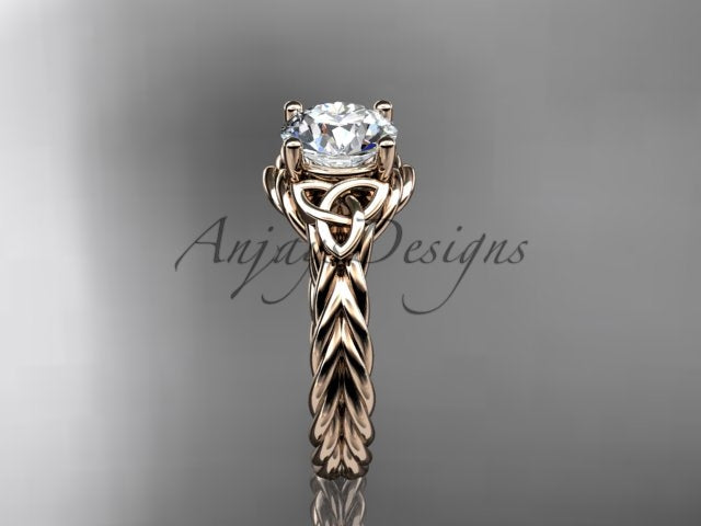 1 Carat Round Lab Grown Diamond Celtic Engagement Ring Rope Triquetra Braided Wedding Ring - 14k rose gold