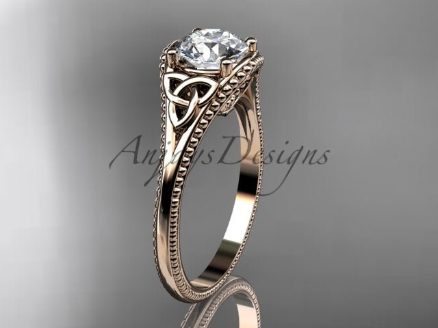 Celtic Diamond Engagement Ring 1 Carat Round Lab Grown Diamond Trinity Knot Ring Unique Solitaire Ring - AnjaysDesigns