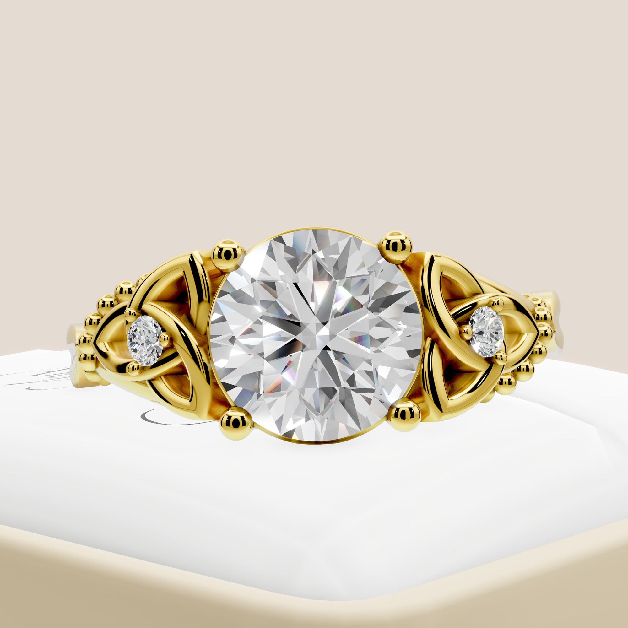 Celtic Engagement Ring 2 Carat Round Lab Grown Diamond Wedding Ring Celtic Knot Ring Nature Inspired