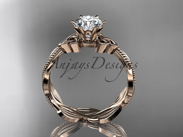 Diamond Celtic Engagement Ring Lab Grown Diamond Nature Inspired Wedding Ring - AnjaysDesigns