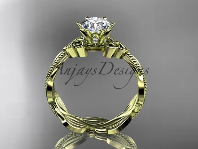 Diamond Celtic Engagement Ring Lab Grown Diamond Nature Inspired Wedding Ring - AnjaysDesigns