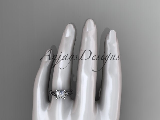 Princess Cut Lab Grown Diamond Ring 14K White Gold Engagement Ring Irish Celtic Engagement Ring IGI Certified - AnjaysDesigns