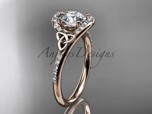 Celtic Engagement Ring 1 Carat Round Lab Grown Diamond Ring Trinity Knot Thin Engagement Ring Dainty Ring