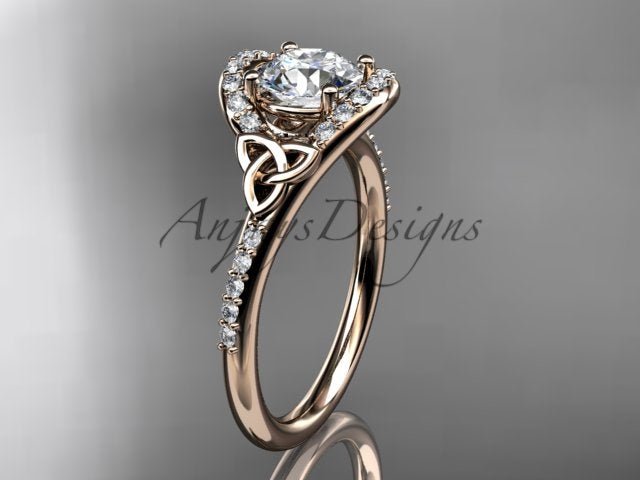 Celtic Engagement Ring 1 Carat Round Lab Grown Diamond Ring Trinity Knot Thin Engagement Ring Dainty Ring - AnjaysDesigns