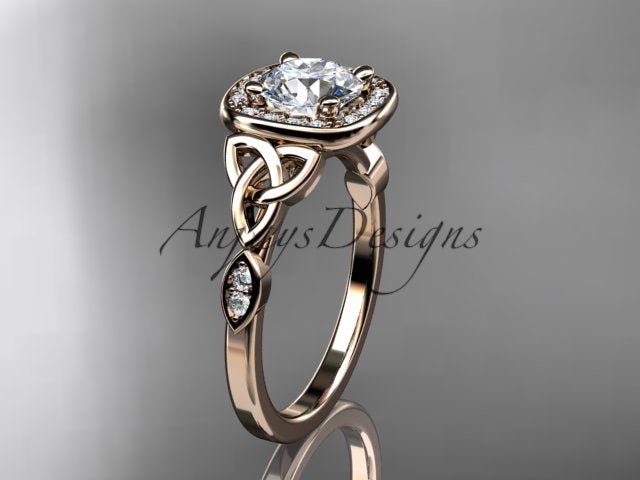 Celtic Engagement Ring 1 CT Round Lab Grown Diamond Halo Ring CVD Diamond - AnjaysDesigns