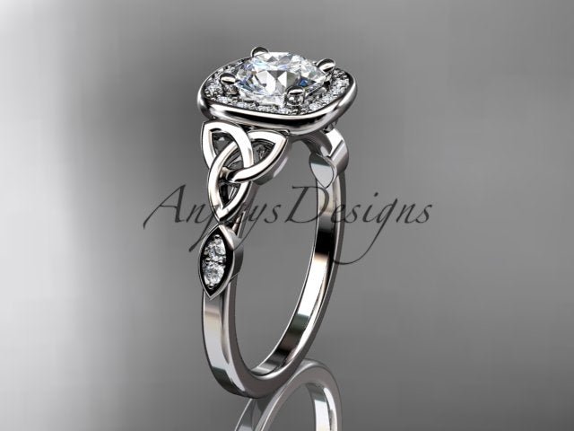 Celtic Engagement Ring 1 CT Round Lab Grown Diamond Halo Ring CVD Diamond - AnjaysDesigns