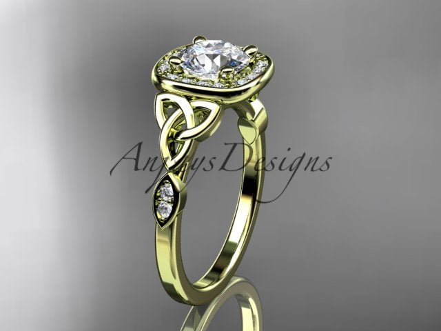 Celtic Engagement Ring 1 CT Round Lab Grown Diamond Halo Ring CVD Diamond - AnjaysDesigns