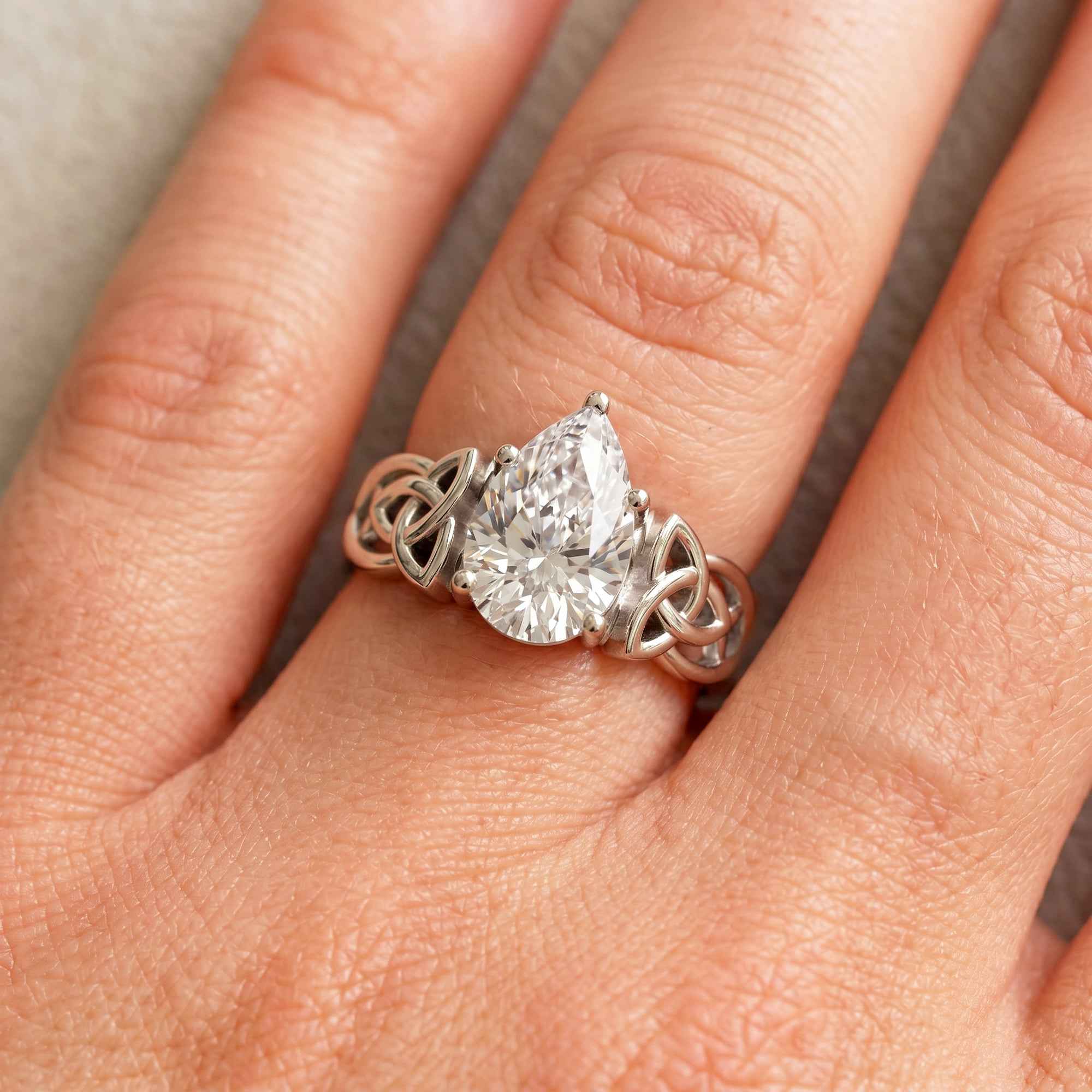 Celtic Engagement Ring 2 Carat Pear Cut Lab Grown Diamond Solitaire Ring